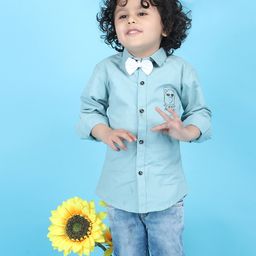 Polka Tots Full Sleeves Placement Cartoon Printed Shirt - Blue-image-82