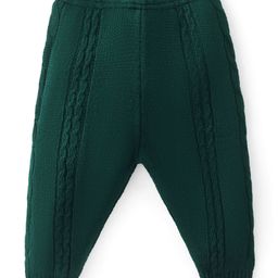 Babyhug Fleece Knit Full Length Woollen Pants With Cable Knit Design - Green-image-78