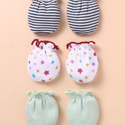 Ben Benny 100% Cotton Knit Mittens Solid Strips & Stars Print Pack of 3 - Gray White Black-picture-15