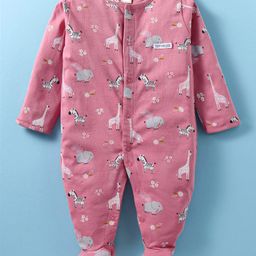 ToffyHouse Single Jersey Knit Full Sleeves Sleep Suit With Animal Print - Pink-image-39