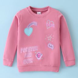 Tango Looper Knit Full Sleeves T-Shirt With Text & Hearts Print - Pink-image-24