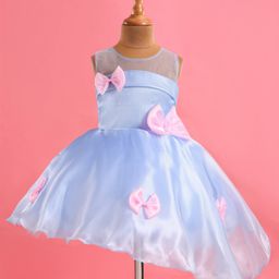 Bluebell Tissue Woven Sleeveless Party Frock With Bow Appliques - Light Blue-image-75