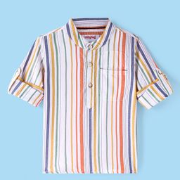 Babyhug Cotton Woven Full Sleeves Mandarin Collared Striped Kurta Shirt - Off White-image-90