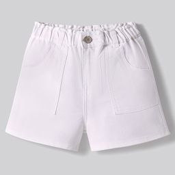 Primo Gino Woven Paperbag Waist Washed Denim Shorts - White-image-32
