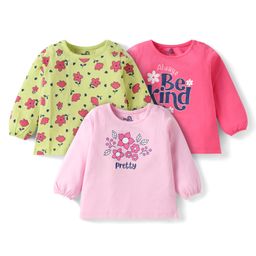 Doodle Poodle 100% Cotton Knit Full Sleeves T-Shirts with Floral Print Pack of 3 - Yellow Pink & Dark Pink-picture-26