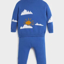 Somersault Cotton Full Sleeves Sun & Clouds Designed Sweater & Coordinating Pant Set - Blue-picture-19