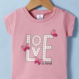 Ollypop Sinker Knit Half Sleeves T-Shirt With Love & Butterfly Print - Pink-image-76