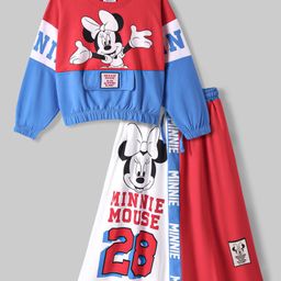 Olington St. Disney Terry Knit Full Sleeve Cut And Sew Sweatshirt Top And A-line Skirt With Minnie Mouse Graphics And Badge Detailing - Red & White-image-8