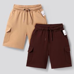 Primo Gino 100% Cotton Knit Knee Length Short With Skate Board Print Pack Of 2 - Brown & Beige-image-92