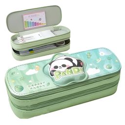 SCHOOLISH Panda Theme Pencil Pouch with 2 Compartment Handheld Soft Pouch for School Students Girls Boys- PACK OF 1- COLOR MAY VARY-20