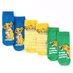 Cute Walk by Babyhug Disney Knit Ankle Length Antibacterial Socks With Lion King Graphics Pack Of 3 - Green Yellow & Blue-image-66