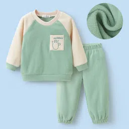 Mark & Mia Full Raglan Sleeves Winter Wear Night Suit with Brand Text Embroidery - Mint & White-picture-20
