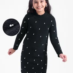 Hola Bonita Knit Full Sleeves Pearl Embellished Sweater Dress - Black-picture-46