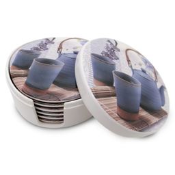 Superware Melamine Tea Coaster Set with stand - Lavender Tea on White ( Set of 6 )-image-58