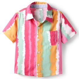 CrayonFlakes Rayon Woven Half Sleeves Abstract Striped Shirt - White-picture-12
