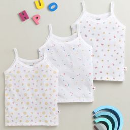 BUMZEE Cotton Sleeveless Slips with Hearts Floral & Fruits Print Pack of 3 - White-picture-39