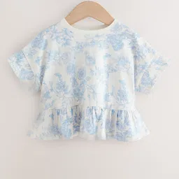 NEXT Infant Girls Floral Print Extended Sleeves Ruffled Pure Cotton Peplum Top-52