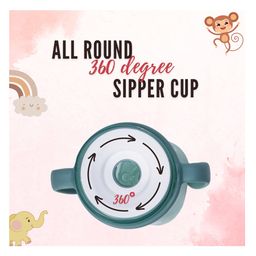 adore Advanced Magic 360 Degree Spill Proof Sipper Cup with Handle & Dust Free Cap Sip From Any Side Green- 240 ml image 3
