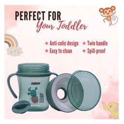 adore Advanced Magic 360 Degree Spill Proof Sipper Cup with Handle & Dust Free Cap Sip From Any Side Green- 240 ml image 4