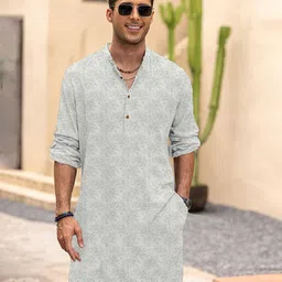 Anouk Paisley Printed Mandarin Collar Straight Cotton Kurta-image-80
