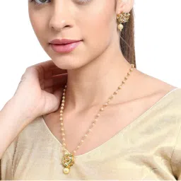 AARSEE OFFICIAL 22Kt Gold-Plated Floral Kundan Pearl Chain Necklace with Earrings-picture-13