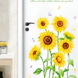 INDIAN ROYALS Yellow & Green Sunflower Printed Self-Adhesive & Durable Wall Sticker-image-76
