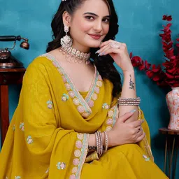 VAIRAGEE Embroidered Sequinned Ready to Wear Lehenga & Unstitched Blouse With Dupatta image 3