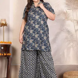 Sringam Floral Printed Shawl Neck Short Sleeves Pure Cotton Top With Palazzo-picture-51