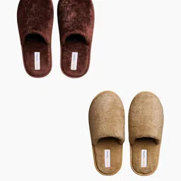 TRAVELKHUSHI Unisex Combo Brown & Offwhite Slip-On Soft Fur Home Slippers-image-4