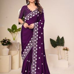 NANDKASHI CHANCHAL Floral Sequinned Embellished Pure Chiffon Saree-picture-13