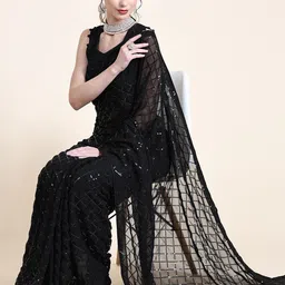 Thishma Embellished Embroidered Pure Georgette Saree-image-35