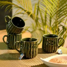 Unravel India Green Handcrafted and Hand Painted Solid Ceramic Matte Mugs Set of Cups and Mugs-image-4