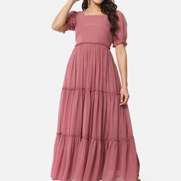 OTIRA Women Puff Sleeve Tiered Georgette Maxi Dress-picture-54