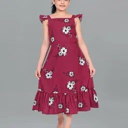 YK Floral Print Flutter Sleeve Crepe A-Line Midi Dress-picture-18