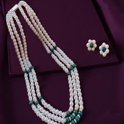KASHVI PEARLS AND JEWELLERS Brass Silver-Plated Jewellery Set-image-128