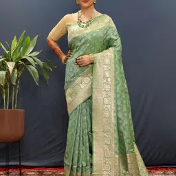Royal Rajgharana Saree Floral Zari Pure Silk Bandhani Sarees-image-42