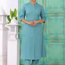 KALINI Women Striped Regular Pure Cotton Kurta with Trousers-49