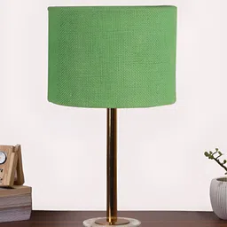 Aura Green & Copper Toned Traditional Cylindrical Shaped Jute Shade Wooden Table Lamp-19