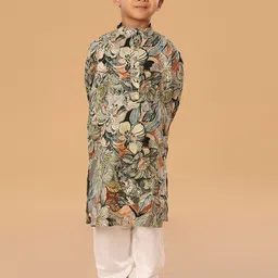 The Mini Trunk Boys Floral Printed Mandarin Collar Kurta With Pyjamas-36