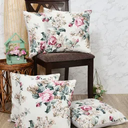 The Home Story White & Pink Set of 5 Floral Square Cushion Covers-18