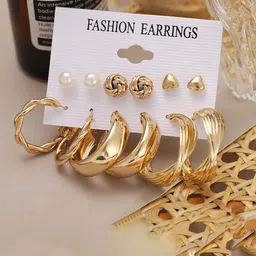 GOLDIWALA Set Of 6 Gold Plated Contemporary Half Hoop Earrings-image-2