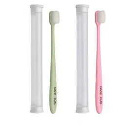CARE CUB Set Of 2 Flat Ultra Soft Nano 10,000 Oral Toothbrush - Green & Pink-12