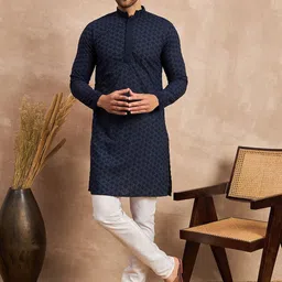 House of Pataudi Embroidered Pure Cotton Kurtas-image-35