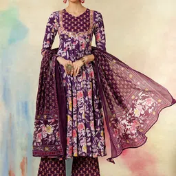 KIMAYRA Women Floral Printed Regular Pure Cotton Kurta with Palazzos & With Dupatta-15