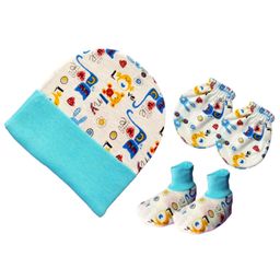 Brandonn New Cap Mittens & Booties Set Multi Print Blue  -  Diameter 12 cm-22