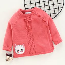 Babyoye Full Sleeves Sweater Kitty Patch - Peach-image-71