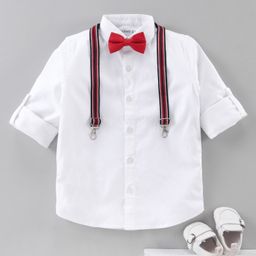Mark & Mia Full Sleeves Party Shirt With Bow & Suspenders Solid - White-picture-24