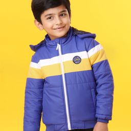 Babyhug Full Sleeves Color Block Hooded Jacket Jacket - Blue-image-77