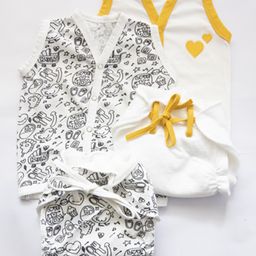 Yellow Doodle Vest and stay-dry Nappy Set - Set of 4- White Black-image-74