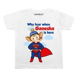 KNITROOT Ganesha Is Here Print Half Sleeves Tee - White-image-81